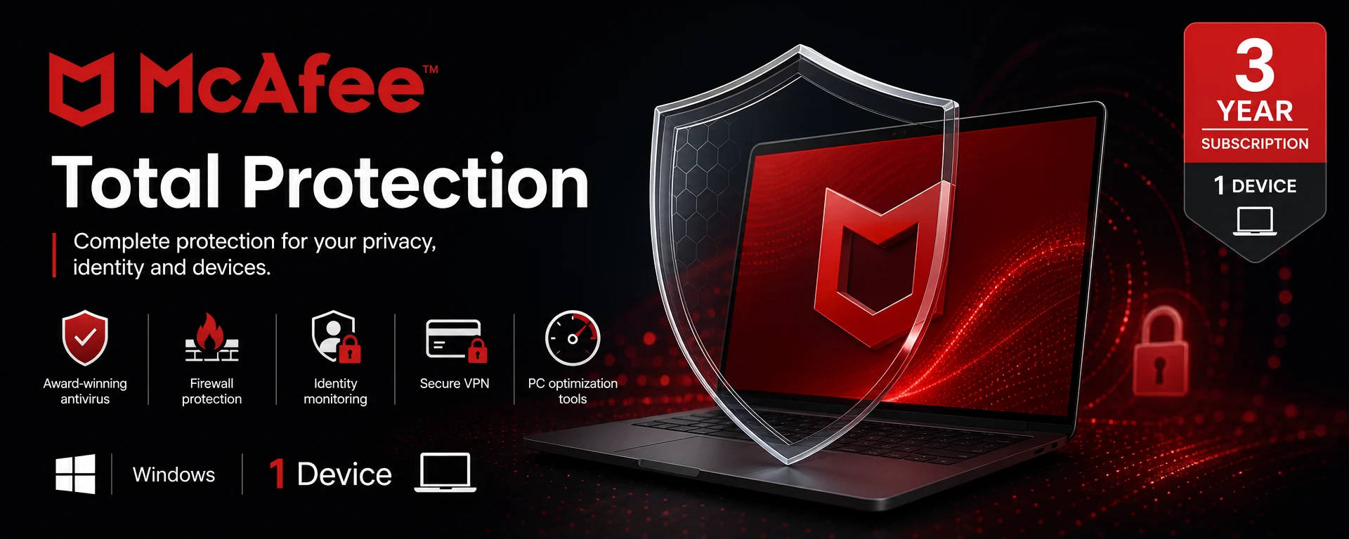 McAfee Total Protection 1 Device 3 Year for Windows