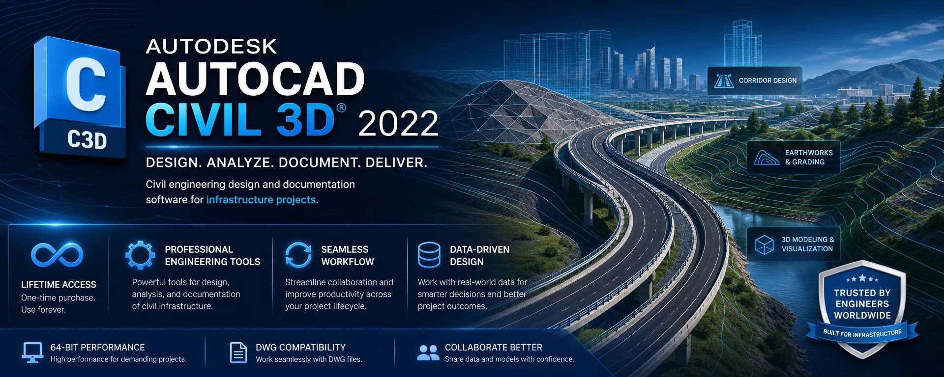 Autodesk AutoCAD Civil 3D 2022 Lifetime License for Windows