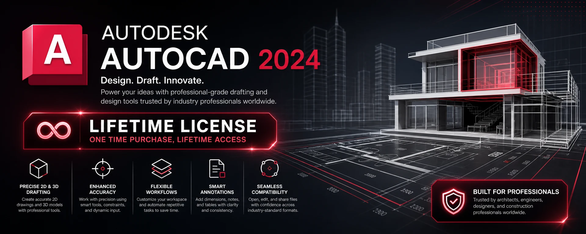 Autodesk AutoCAD 2024 Lifetime License Software Box