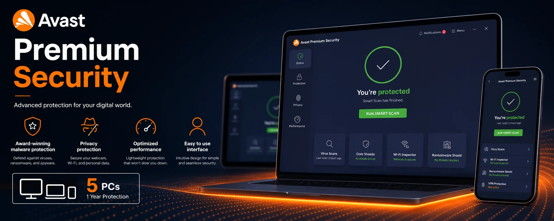Avast Premium Security 5 PCs 2 Years License