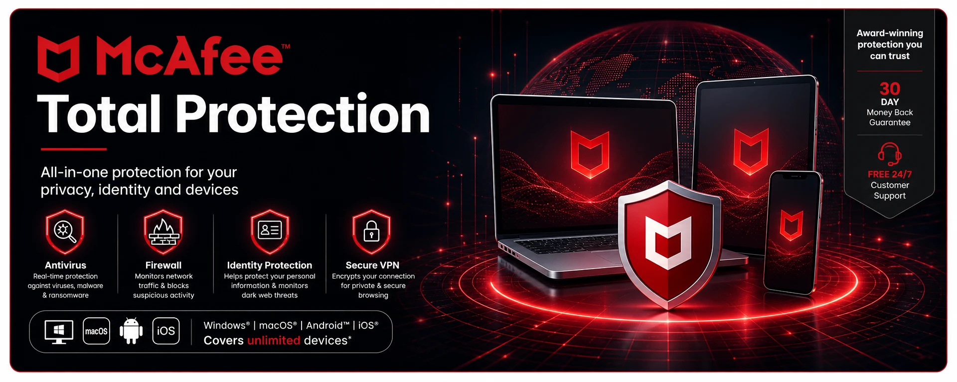 McAfee Total Protection 1 Year License for 5 PCs