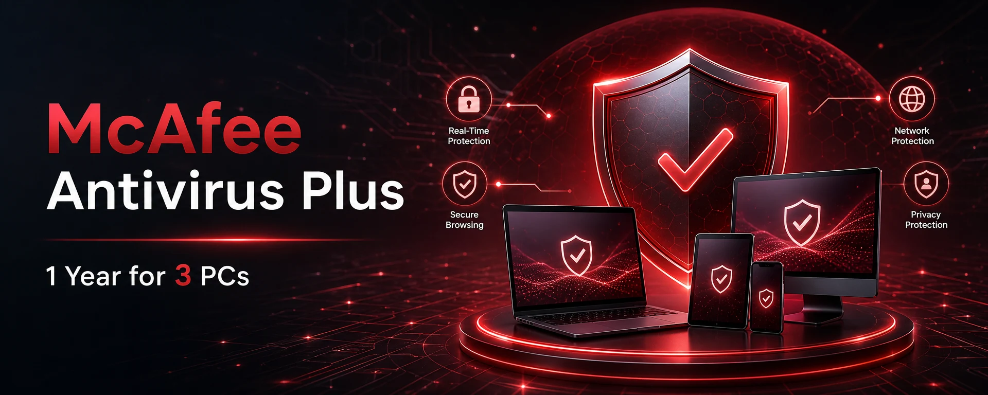 McAfee Antivirus Plus 1 Year 3 PCs License