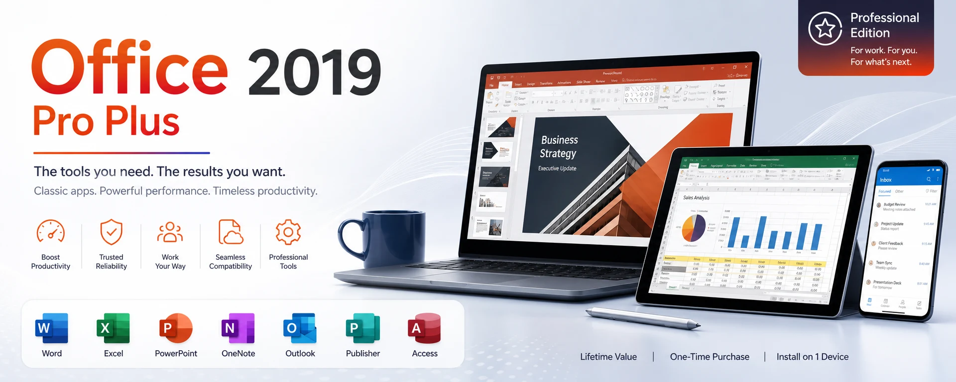 Microsoft Office 2019 Pro Plus Lifetime License Key for 1PC