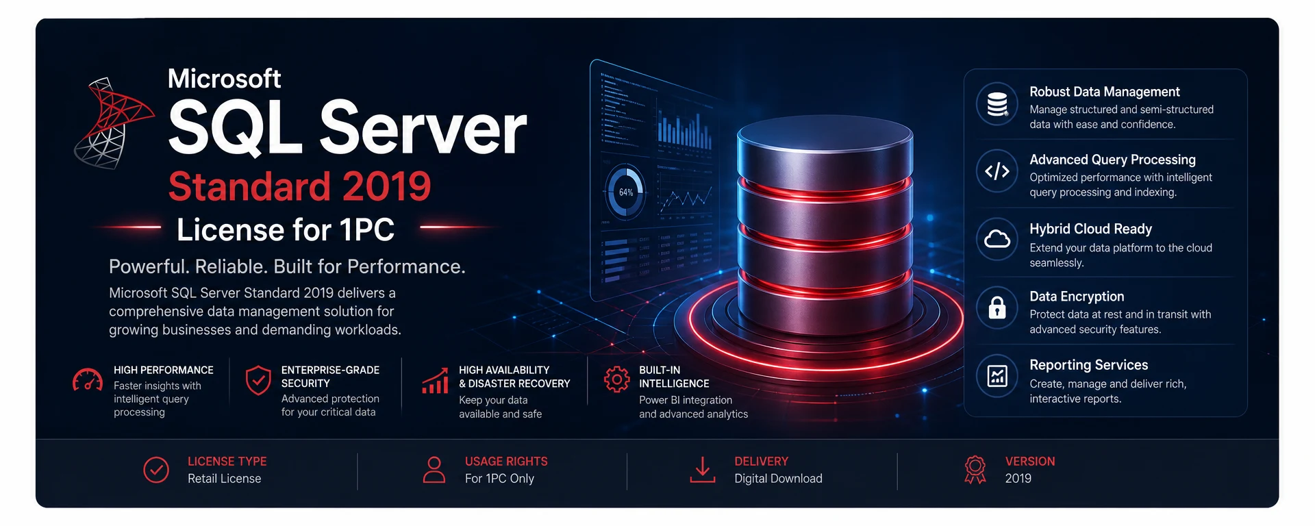 Microsoft SQL Server Standard 2019 License Key for 1PC