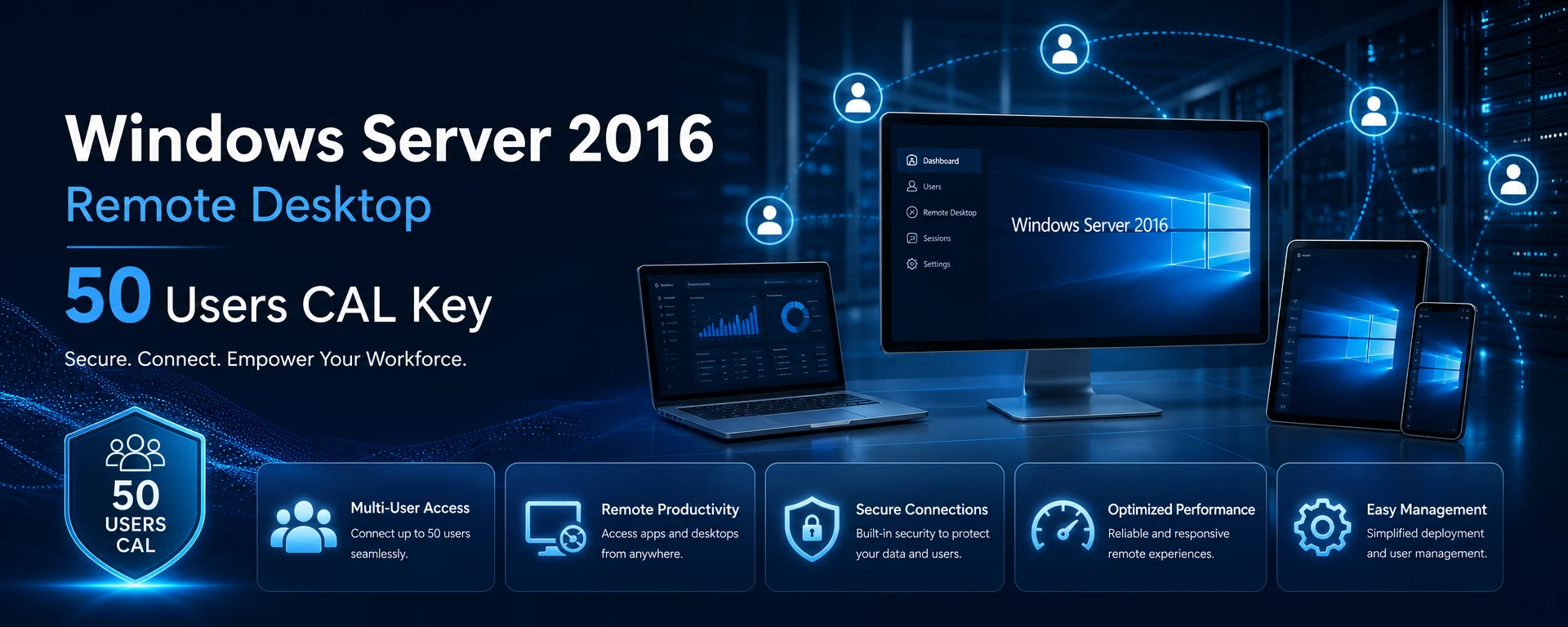 Windows Server 2016 Remote Desktop 50 Users CAL Key