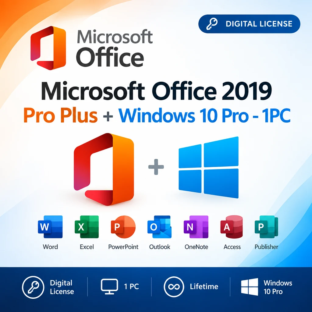 Microsoft Office 2019 Pro Plus + Windows 10 Pro - 1PC digital software product