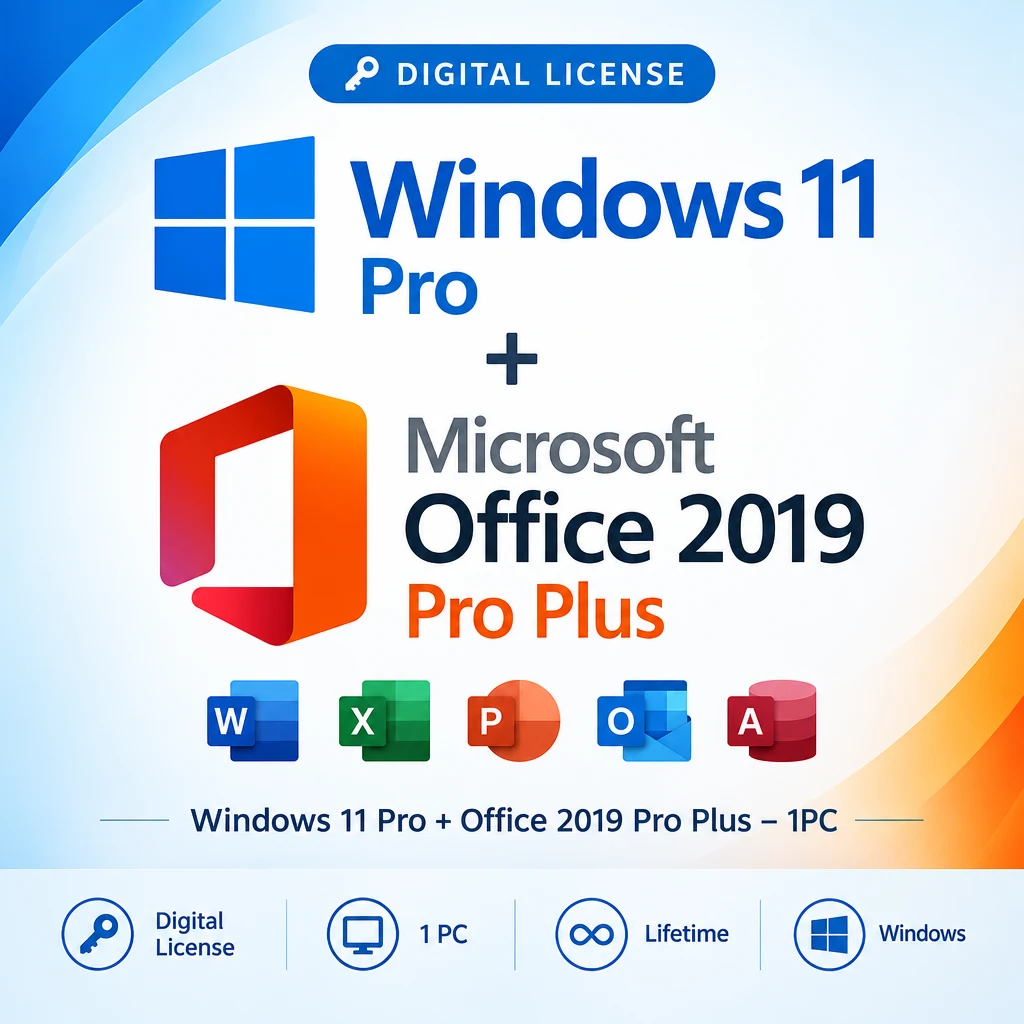 Windows 11 Pro + Microsoft Office 2019 Pro Plus – 1PC digital software product