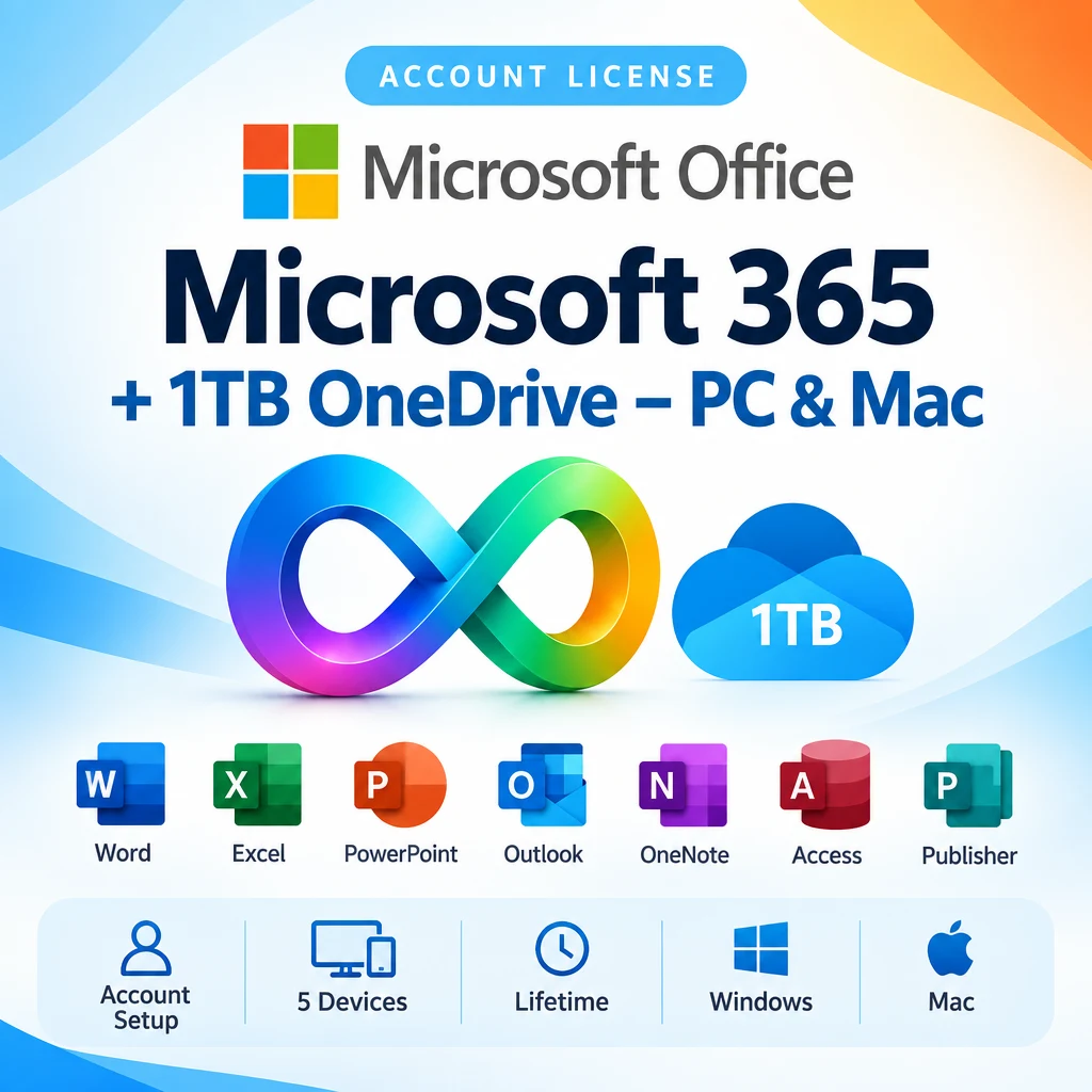 Microsoft 365 Lifetime Account + 1TB OneDrive – PC & Mac digital software product