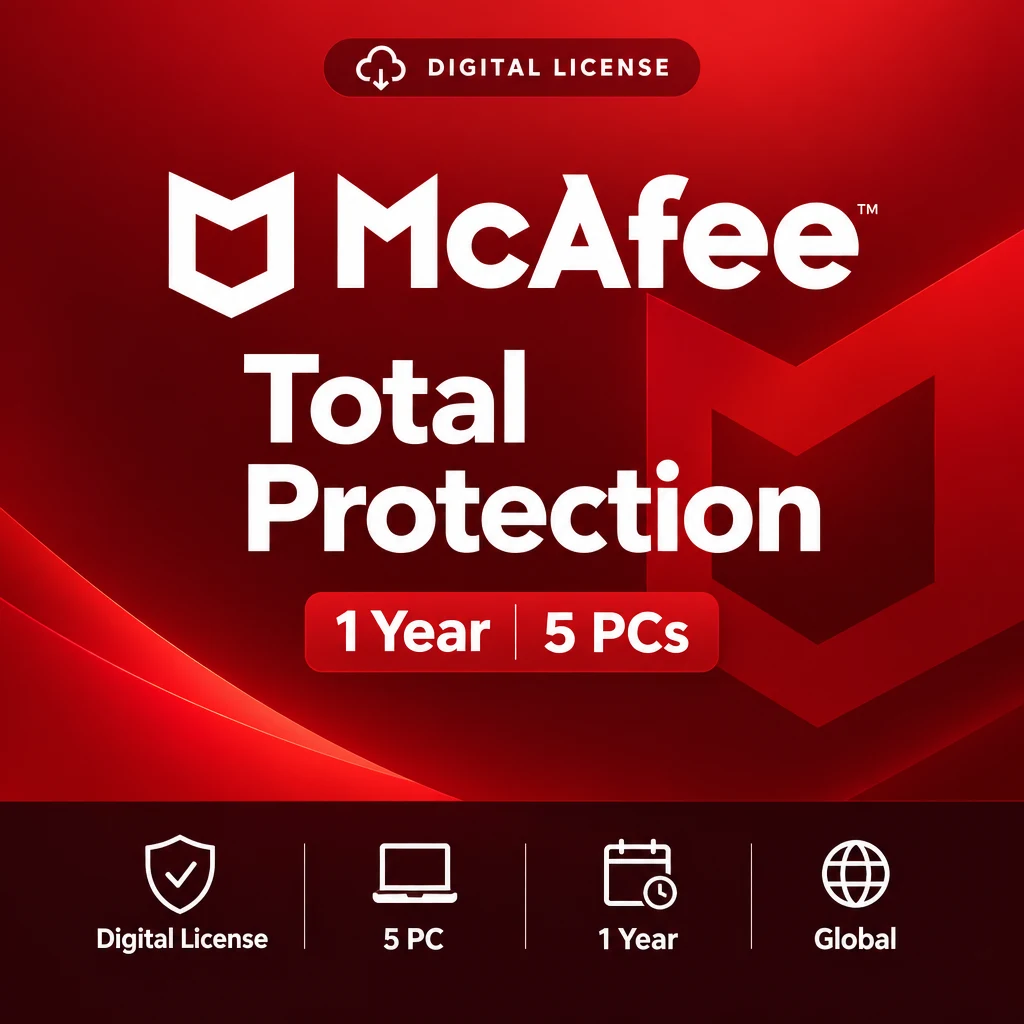 Mcafee Total Protection 1 Year 5 PCs digital software product