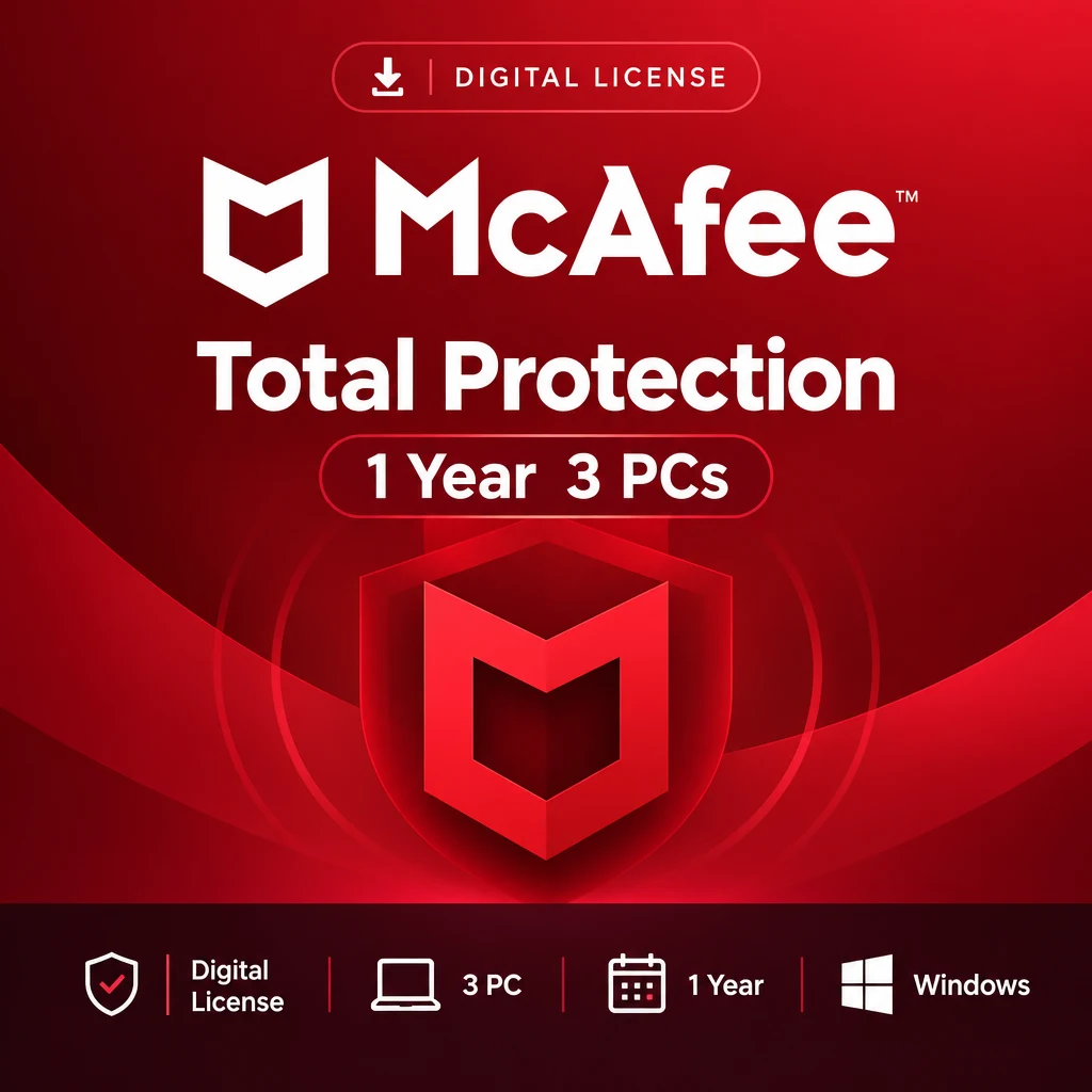 Mcafee Total Protection 1 Year 3 PCs digital software product