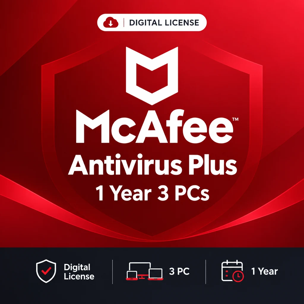 Mcafee Antivirus Plus 1 Year 3 PCs digital software product