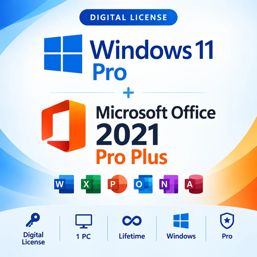 Windows 11 Pro + Microsoft Office 2021 Pro Plus – 1 PC digital software product